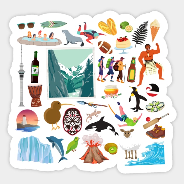 New Zealand Travel Icons Sticker by FancyPlanet